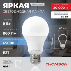Лампочка светодиодная THOMSON TH-B2302 9 Вт, E27, А60, груша, 6500K холодный белый свет