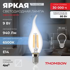 Лампочка светодиодная Thomson, TH-B2387, 9W, E14