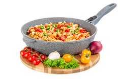 Сковорода глубокая Elan Gallery ГАРМОНИЯ ВКУСА Серый мрамор 28 см без крышки,съёмная ручка