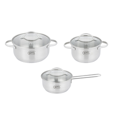 Набор посуды Gipfel AZALEA 51061 нерж.ст. ковш 1,2 л + кастрюли 1,5, 2,5 л + 3 крышки