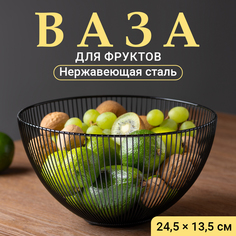 Фруктовница Shiny Kitchen Корзина под фрукты и сладости металлическая, черная