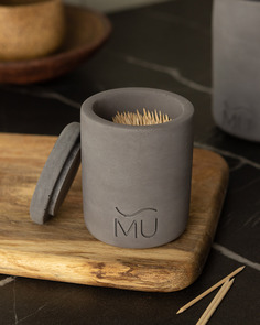 Подставка для зубочисток Mia с крышкой, 6x8 см, бетон, черная матовая Musko Home