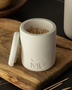 Подставка для зубочисток Mia с крышкой, 6x8 см, бетон, белая матовая Musko Home