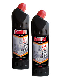 Гель для чистки туалета Sanitol WC 3 в 1, 750мл х 2 шт.