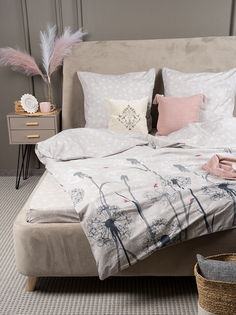 Комплект постельного белья Семейный Galtex Компаньон поплин Одуванчики серо-бежевый