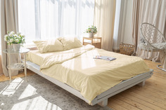 Комплект постельного белья ZonaSona однотонный Молочный, 1,5 спальный, ПОПЛИН, нав. 70х70