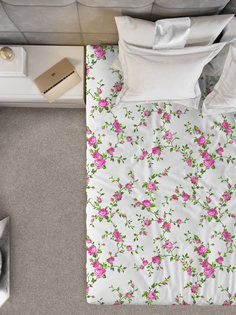 Простыня Галтекс евро 200х215 см. Комфорт Розы розовый на белом фоне Galtex