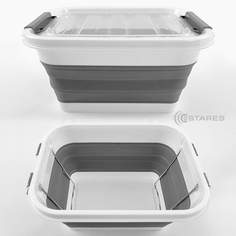 Таз-контейнер с крышкой силиконовый складной Estares-10l-39x28х19-white-gray