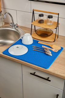Коврик для сушки посуды CellMat ЭВА, 44х35 см, синяя сота