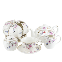 Чайный набор Nouvelle Цветник на 6 персон 15 предметов, чайник, чашки 300 мл, блюдца
