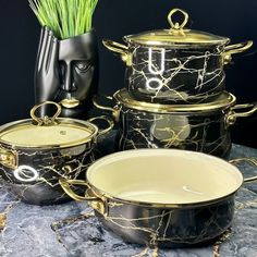 Набор эмалированной посуды для приготовления 7 предметов Lenardi Черный мрамор 776-055