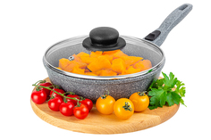 Сковорода глубокая Elan Gallery Гармония вкуса Серый мрамор с крышкой D20 20 см