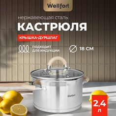 Кастрюля Wellfort Style из нержавеющей стали с крышкой-дуршлагом, 2,4 л