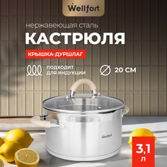 Кастрюля Wellfort Style из нержавеющей стали с крышкой-дуршлагом, 3,1 л