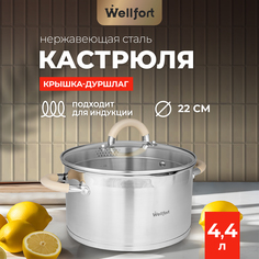 Кастрюля Wellfort Style из нержавеющей стали с крышкой-дуршлагом, 4,4 л