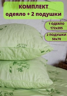 Комплект 2 подушки 50х70 и двуспальное одеяло Адамас текс 172х205