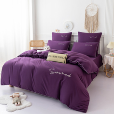 Комплект постельного белья Однотонный Сатин Вышивка CH027 наволочки 4 шт. 2 спальный СИТРЕЙД