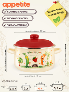 Кастрюля Appetite эмалированная Веселые овощи 4,0л