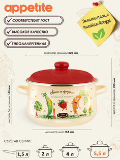 Кастрюля Appetite эмалированная Веселые овощи 5,5л