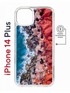 Чехол на iPhone 14 Plus MagSafe Kruche Print Морской берег противоударный с магнитом КruЧЕ