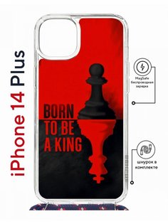 Чехол на iPhone 14 Plus MagSafe Kruche Print Born to be a King с магнитом, со шнурком КruЧЕ