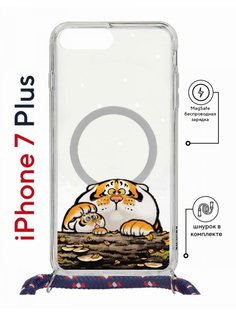 Чехол на iPhone 7 Plus/ 8 Plus MagSafe Kruche Print тигр первый снег с магнитом, шнурком КruЧЕ