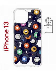 Чехол на iPhone 13 MagSafe Kruche Print Виниловые пластинки противоударный с магнитом КruЧЕ