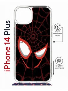 Чехол на iPhone 14 Plus MagSafe Kruche Print Человек-Паук черныи? с магнитом, со шнурком КruЧЕ