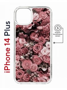 Чехол на iPhone 14 Plus MagSafe с принтом Kruche Print цветы противоударный с магнитом КruЧЕ