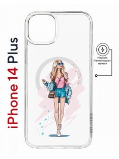 Чехол на iPhone 14 Plus MagSafe Kruche Print Fashion Girl противоударный с магнитом КruЧЕ