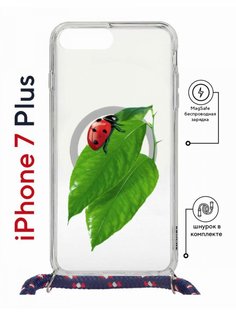 Чехол на iPhone 7 Plus/ 8 Plus MagSafe Kruche Print Ladybug с магнитом, со шнурком КruЧЕ