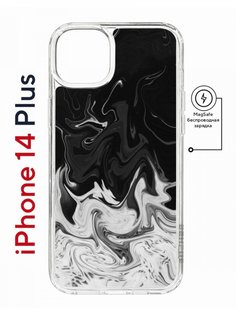 Чехол на iPhone 14 Plus MagSafe Kruche Print Разводы краски противоударный с магнитом КruЧЕ