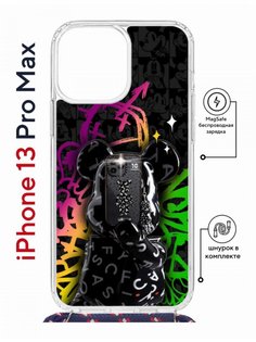 Чехол на iPhone 13 Pro Max MagSafe Kruche Print Микки Маус с магнитом, со шнурком КruЧЕ