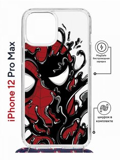 Чехол на iPhone 12 Pro Max MagSafe Kruche Print Spider-Man-Venom с магнитом, со шнурком КruЧЕ