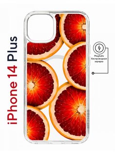 Чехол на iPhone 14 Plus MagSafe с принтом Kruche Print Orange противоударный с магнитом КruЧЕ