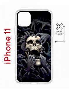 Чехол на iPhone 11 MagSafe с принтом Kruche Print Skull Hands противоударный с магнитом КruЧЕ