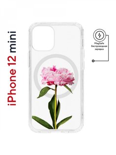 Чехол на iPhone 12 mini MagSafe Kruche Print Пион противоударный с магнитом КruЧЕ