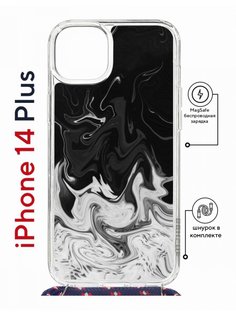 Чехол на iPhone 14 Plus MagSafe Kruche Print Разводы краски с магнитом, со шнурком КruЧЕ
