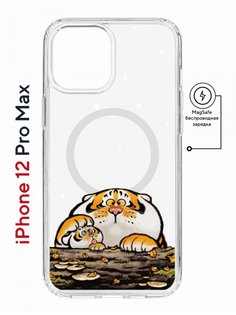 Чехол на iPhone 12 Pro Max MagSafe Kruche Print тигр первый снег противоударный с магнитом КruЧЕ