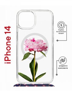 Чехол на iPhone 14 MagSafe с принтом Kruche Print Пион с магнитом, со шнурком КruЧЕ