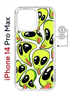 Чехол на iPhone 14 Pro Max MagSafe Kruche Print Инопланетянин противоударный с магнитом КruЧЕ