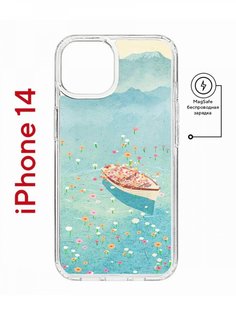 Чехол на iPhone 14 MagSafe с принтом Kruche Print озеро цветов противоударный с магнитом КruЧЕ