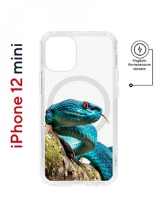 Чехол на iPhone 12 mini MagSafe Kruche Print Змея противоударный с магнитом КruЧЕ