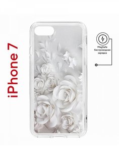Чехол на iPhone 7, 8, SE 2020 2022 MagSafe Kruche Print White roses с магнитом КruЧЕ