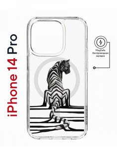Чехол на iPhone 14 Pro MagSafe с принтом Kruche Print Tiger противоударный с магнитом КruЧЕ