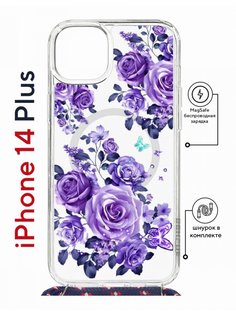 Чехол на iPhone 14 Plus MagSafe с принтом Kruche Print Roses с магнитом, со шнурком КruЧЕ