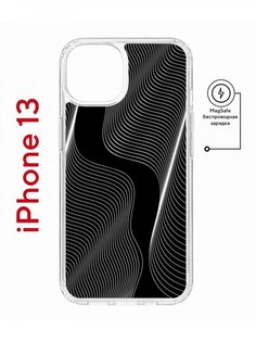 Чехол на iPhone 13 MagSafe с принтом Kruche Print Line black противоударный с магнитом КruЧЕ