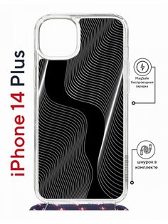 Чехол на iPhone 14 Plus MagSafe с принтом Kruche Print Line black с магнитом, со шнурком КruЧЕ