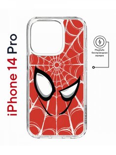 Чехол на iPhone 14 Pro MagSafe Kruche Print Человек-Паук красный противоударный с магнитом КruЧЕ