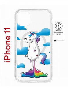 Чехол на iPhone 11 MagSafe с принтом Kruche Print Flying Unicorn противоударный с магнитом КruЧЕ